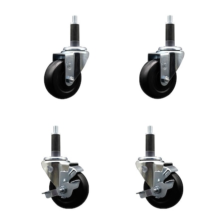 Service Caster 3.5'' SS Hard Rubber Wheel Swivel 1'' Expand Stem Caster Set 2 Brakes, 4PK SCC-SSEX20S3514-HRS-2-TLB-2-1